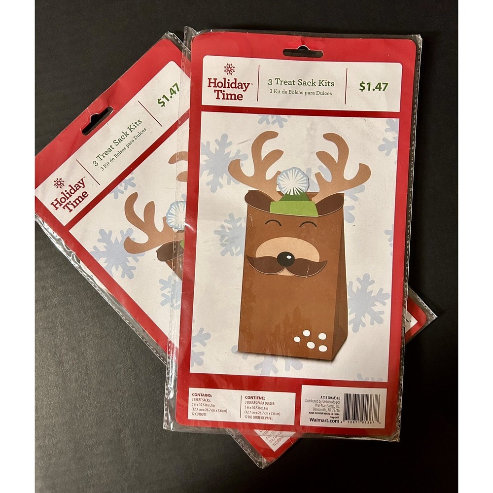 Reindeer Gift Bag Kits Two Sets of 3 Holiday Time Christmas Craft School NEW